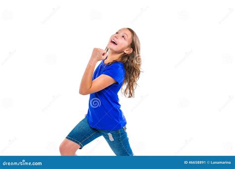 Excited Winner Expression Kid Girl Gesture Running Stock Image Image