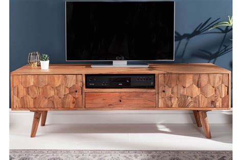 Meuble Tv En Bois Massif Dacacia à Motifs Mosaïque 140 Cm Cbc Meubles