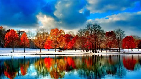 Wonderful Autumn Trees Mirror In The Lake