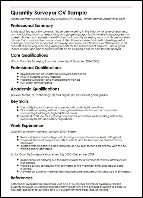 Sample resume format for fresh graduates two page format. Quantity Surveyor CV Example - myPerfectCV