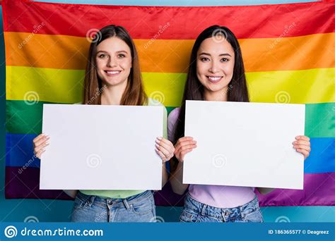 Photo Of Pretty Lesbians Couple Ladies Parade Tolerance Same Sex