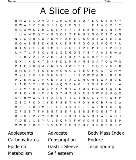A Slice Of Pie Word Search Wordmint