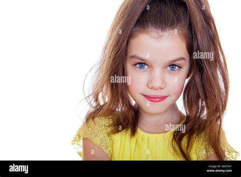 Portrait Of Beautiful Little Girl Studio On White Background Stock