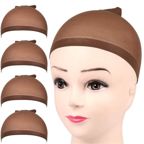 fandamei wig cap 4 pieces dark brown stocking wig caps stretchy nylon wig caps for