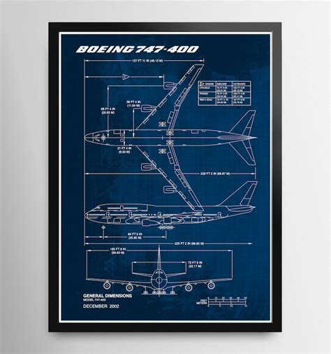 Blueprint Boeing 747 Poster Print Aircraft Dimensions Etsy