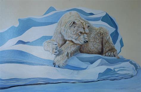 Polar Bear On Ice Painting By Santo De Vita