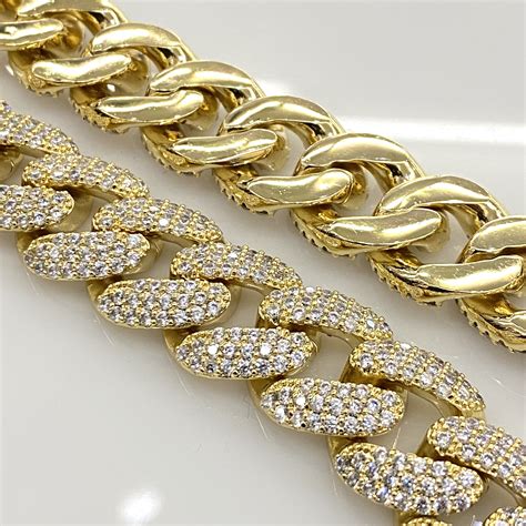 Yellow Gold Plated Simulated Diamond Iced Cuban Link Chain Necklace 20