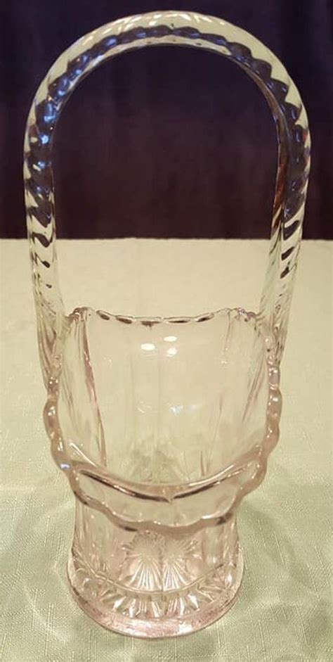 Vintage Duncan Miller Floral Etched Clear Glass Basket Granny Basket