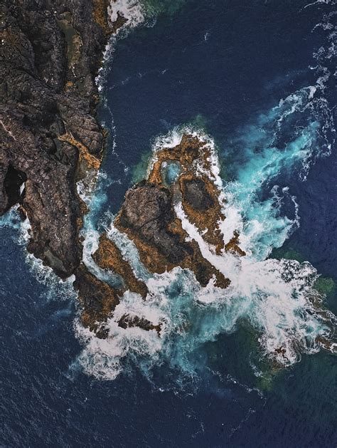 Sea Rocks Aerial View Waves Coast Hd Phone Wallpaper Peakpx
