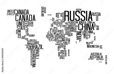 Plakat World Map With Countries Name Text World Map Letter World