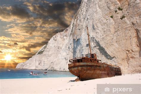 Wall Mural Navagio Beach With Shipwreck In Zakynthos Greece Pixersca