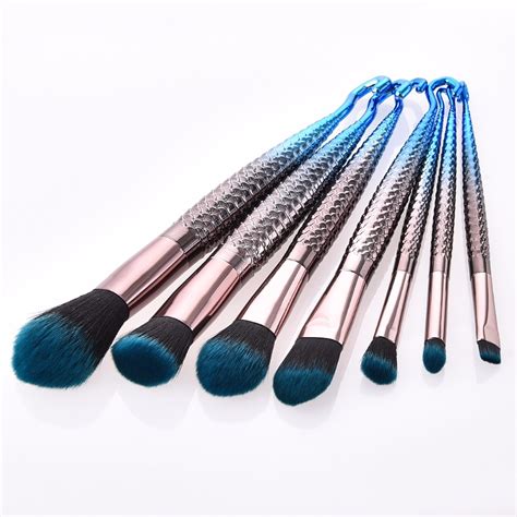 7pcs professional mermaid makeup brushes set base foundation powder cosmetics blending blue make
