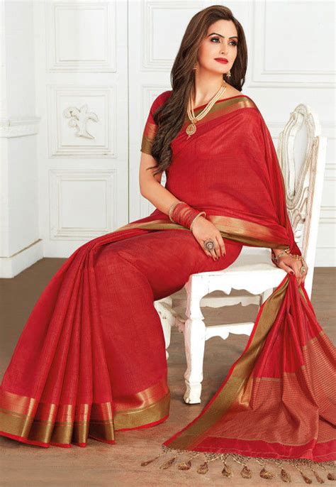 Woven Tussar Silk Saree In Red Ssf6846