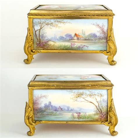Antique French Gilt Bronze And Porcelain Jewelry Box Casket Sevres Style