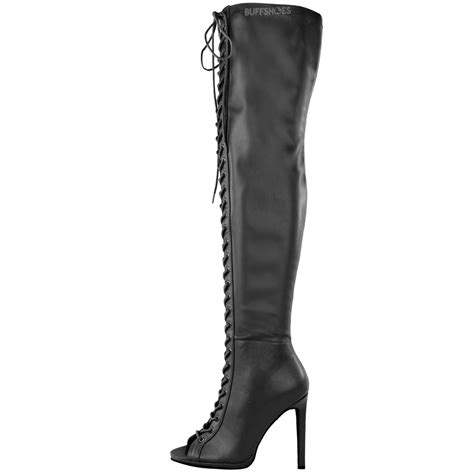 Womens Ladies Thigh High Over The Knee Platform Lace Up Boots Stiletto