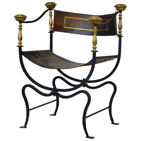 Renaissance Style Wrought Iron And Bronze Savonarola Chair With