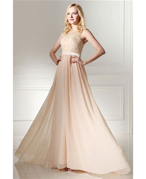 Elegant Long Chiffon Champagne Formal Evening Dress With Lace Bodicebd28852evening Dresses