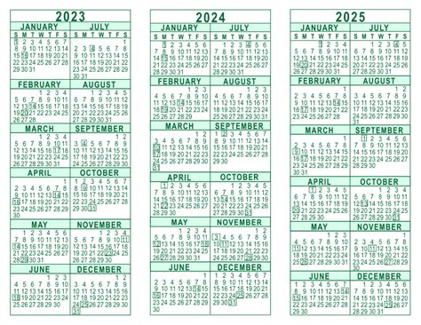 2023 2024 2025 3 Year Calendar