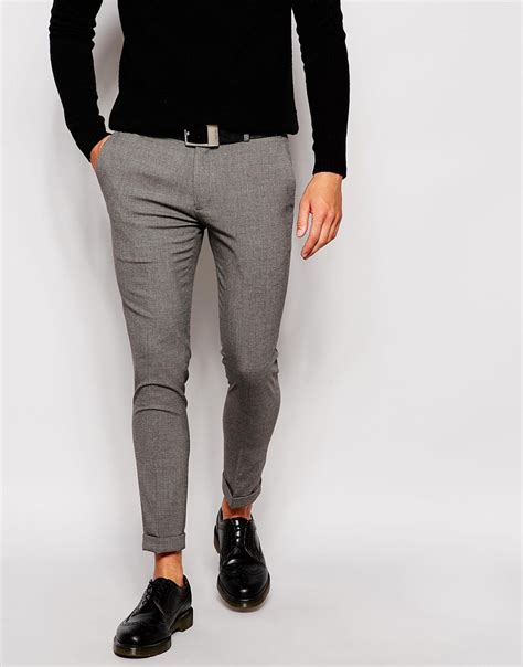 Lyst Asos Super Skinny Smart Cropped Trousers In Gray For Men