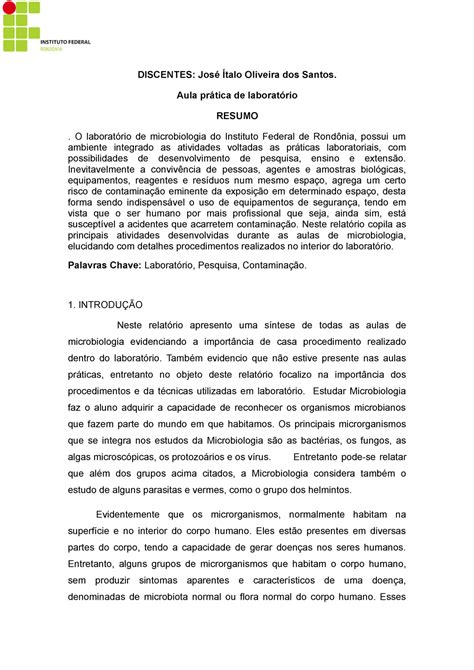 Relatório De Aula Prática No Laboratório Discentes José Ítalo