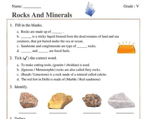 Rocks And Minerals Class 5 Worksheet Cbse Class 5 Science Rocks And