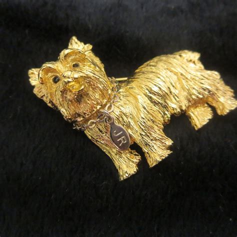 Joan Rivers Yorkie Yorkshire Terrier Dog Gold Tone Brooch Pin