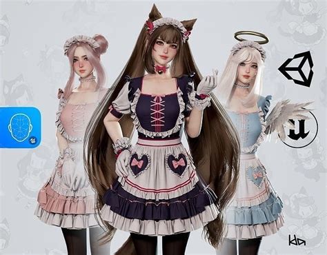 3d Model Dress Up Maids Game Ready Vr Ar Low Poly Cgtrader