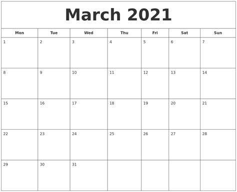 Printable calendar 2021 offer different file formats to download from such as word, excel, pdf, and png format. March 2021 Printable Calendar