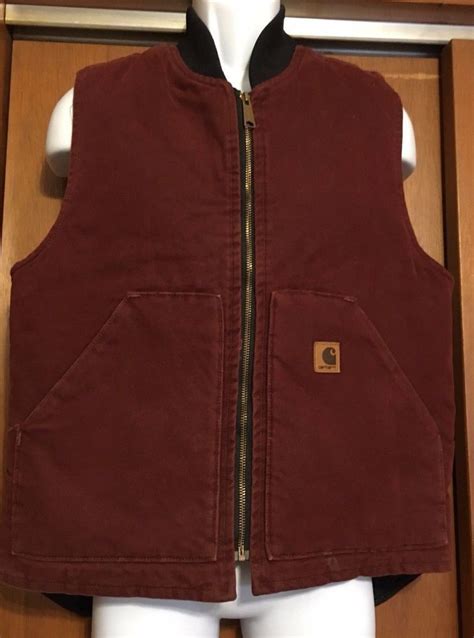 Carhartt Quilted Vest Sz Medium Rust Full Zip Outdoor Maroon Down