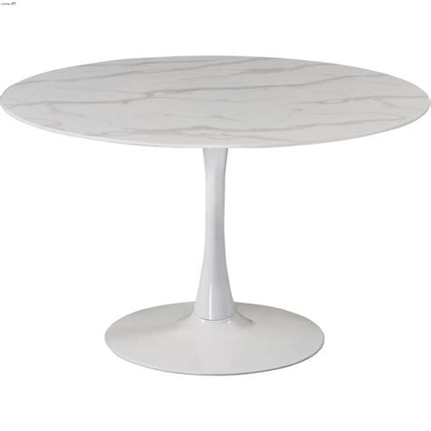 Tulip 48 Inch Round Faux Marble Dining Table White Base By Meridian