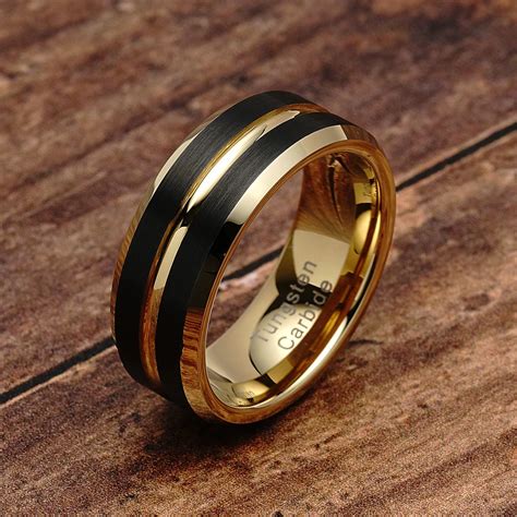 100s Jewelry Tungsten Rings For Mens Wedding Bands Black Matte Gold