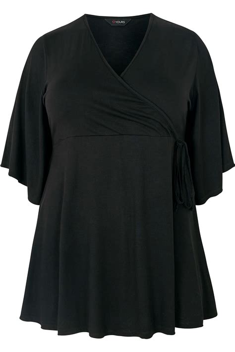 Black Kimono Sleeve Wrap Top Plus Size 16 To 36