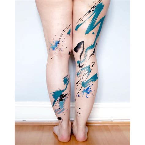 Abstract And Brushstroke Leg Tattoo