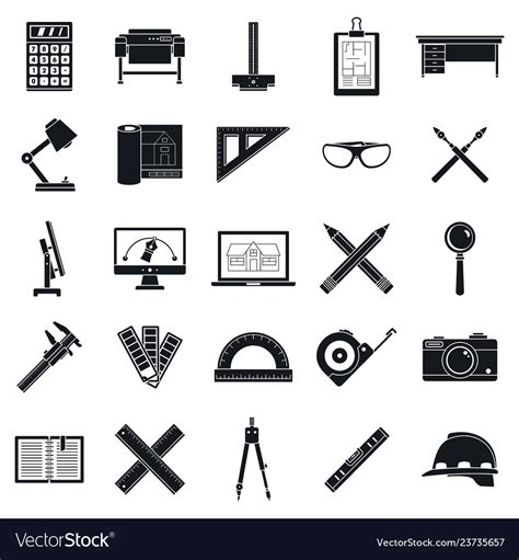 Architect Tool Icons Set Simple Style Royalty Free Vector
