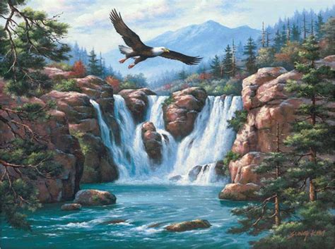 Soaring Eagle Landscape Paintings Eagle Painting Waterfall Paintings