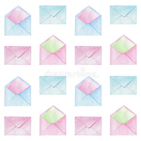 Watercolor Envelopes With Hearts Set Hand Painted Violet Pink Pink