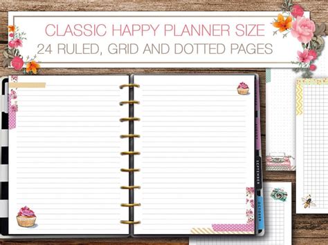 Happy Planner Printable Inserts Classic Size Grid Ruled Dotted Etsy