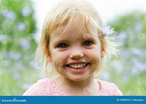 Cute Little Girl In A Pink Dress Smiling In Park Stock Image Image Of