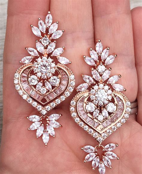 Large Rose Gold Bridal Earrings Chandelier Earrings Wedding Etsy