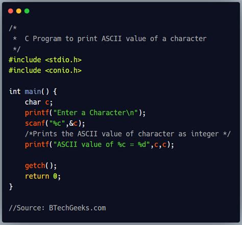 Print Ascii Value In C C Program To Print ASCII Value Of A Character BTech Geeks