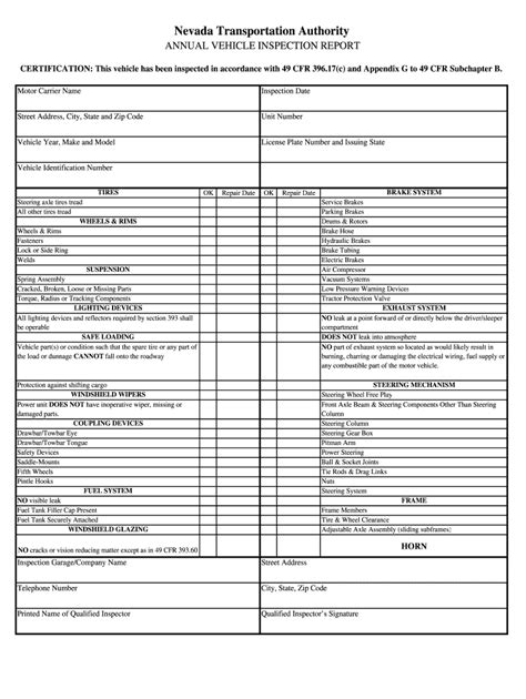 Nv Annual Vehicle Inspection Report Fill And Sign Printable Template