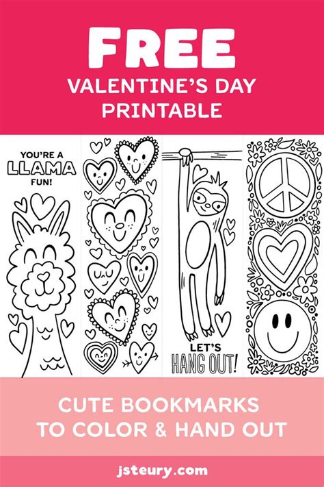 Free Printable Valentine S Day Bookmarks To Color Jessie Steury Valentines Printables Free