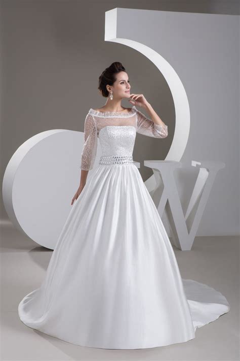 Wedding dress long white bead sequin long train off shoulder drop waist 34 bust. Ball Gown White Satin Court Train Scoop Wedding Dress With ...