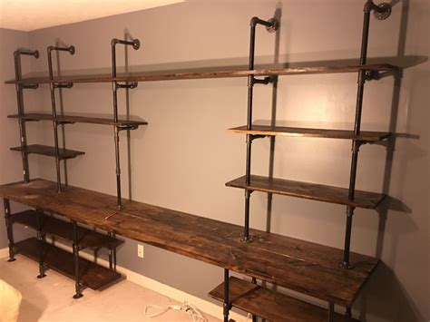 Stained Wood And Dark Metal Pipes Closet Pipe Bookshelf Pipe