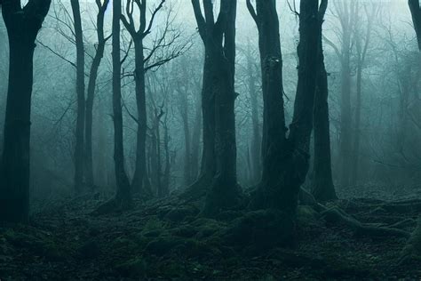 Landscape Of Haunted Mist Forest Dark Background Creepy And Scary