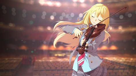 Playing Girl Anime Violin Your Lie In April Kaori Miyazono 1080p Blonde Haired Hd Wallpaper