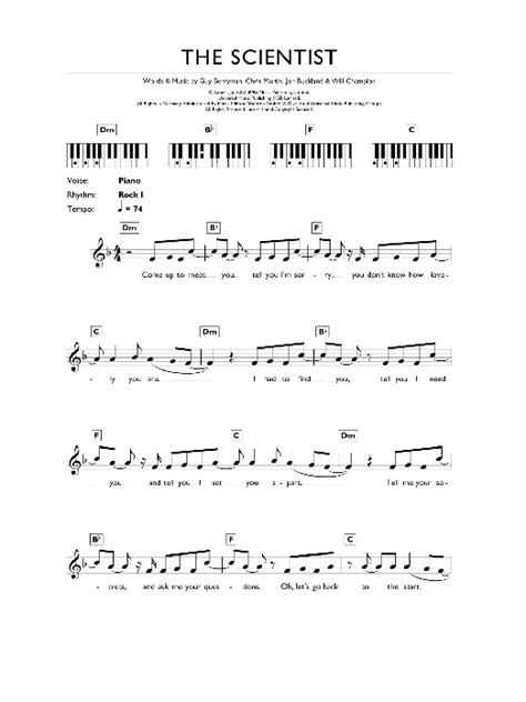 The Scientist Sheet Music Coldplay Piano Chordslyrics