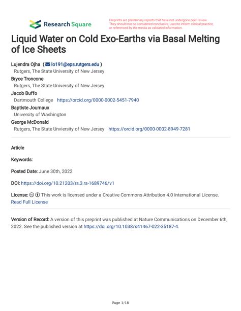 Pdf Liquid Water On Cold Exo Earths Via Basal Melting Of Ice Sheets