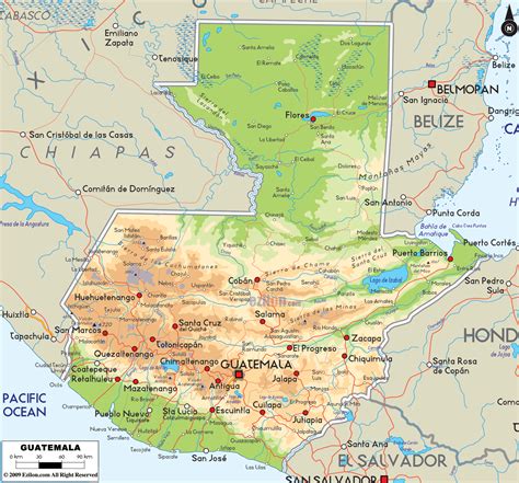 Physical Map Of Guatemala Ezilon Maps