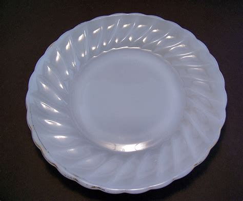 Milk Glass Plate Anchor Hocking Suburbia Salad Plate Gold